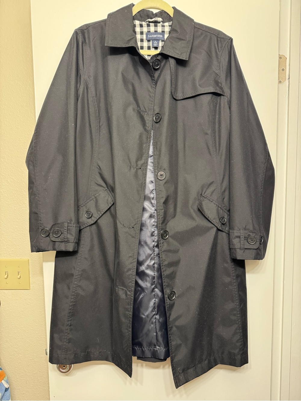 Lands' End Black Trench Coat - Classic Rain Trench